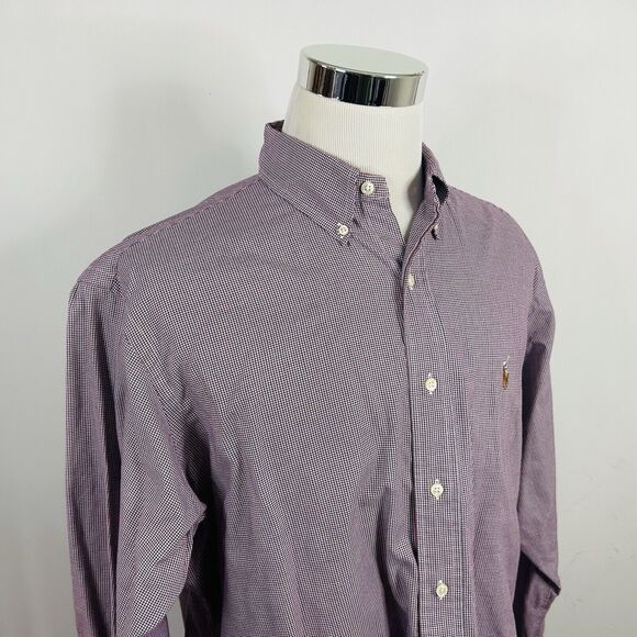 Polo Ralph Lauren 16.5 32/33 Yarmouth Oxford Dress Shirt Houndstooth Red Blue - Picture 1 of 5